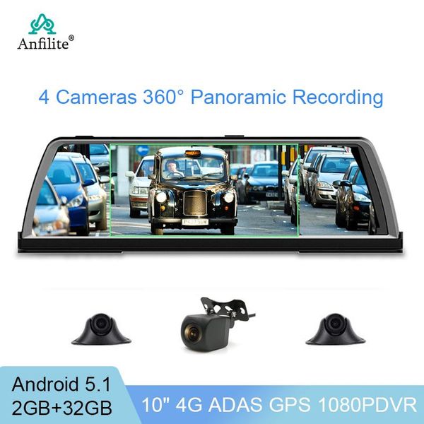 

car gps & accessories 10" ips dvr dashcam 4g adas android 32g 1080p os dashboard sony lens video bluetooth 4 cameras remote monitoring