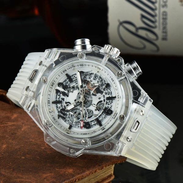 

wristwatches casual sport watches for men mechanical wristwatch man's clock fashion chronograph silicone band jelly color, Slivery;brown
