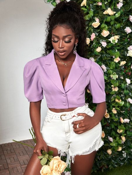 

sxy single breasted puff sleeve crop blazer z4qi#, White;black
