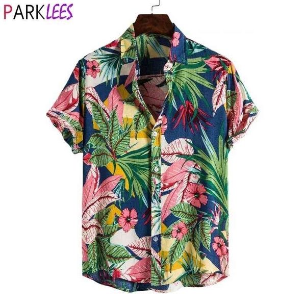 

floral hawaiian shirts for men funky casual button down short sleeve shirt mens tropical aloha beach clothing chemise homme 210522, White;black