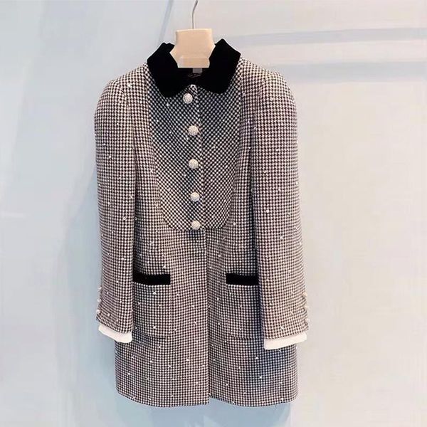 

autumn fashion woman coats diamond velvet with pocket single breasted button loose elegant female long women's jackets, Black;brown