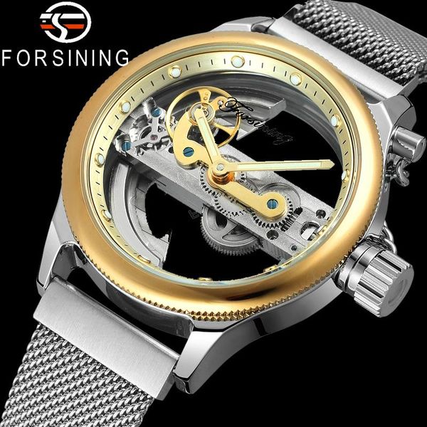 

automatic mechanical men wristwatch military sport male clock transparent skeleton man watch 9418g wristwatches, Slivery;brown