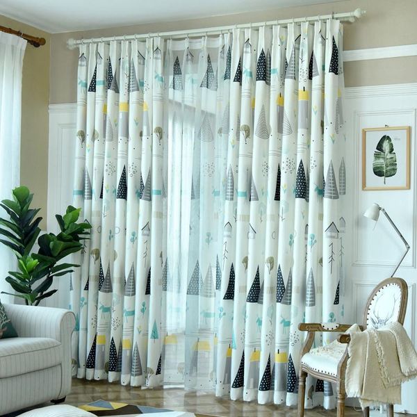 

blackout curtains for kids bedroom triangle tree print polyester nodric geometric blue green kitchen panel car window decoration curtain & d