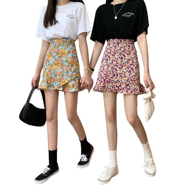 

skirts women boho style ruffle floral print skirt fashion hem for ladies girls summer clothes womens a line, Black