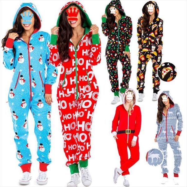 

winter christmas clothes tracksuit women romper long sleeve hoodies 9 style xmas homewear pajama sleepwear, Black;white
