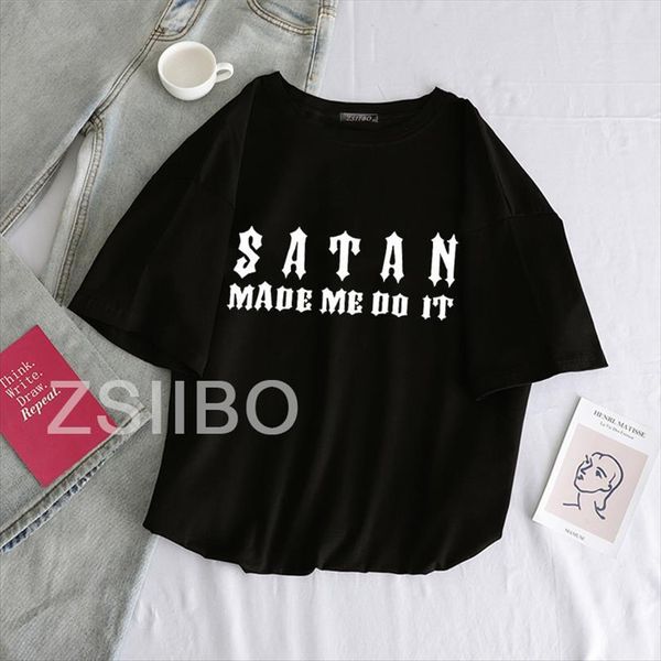 

satan made me do and mens t shirt women it casual summer fashion short sleeve dark letter print ins, White;black