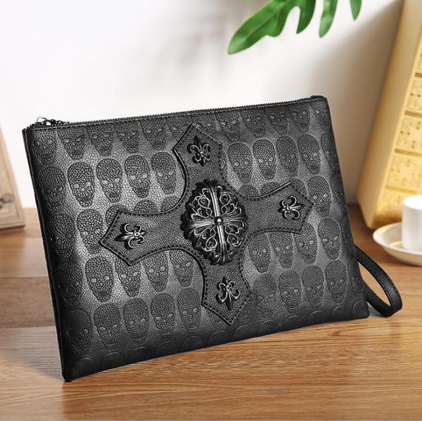 

wholesale men handbag street fashion carved men hand grabbing bag personality skull punk hand grabbing envelope bag leather envelope bag