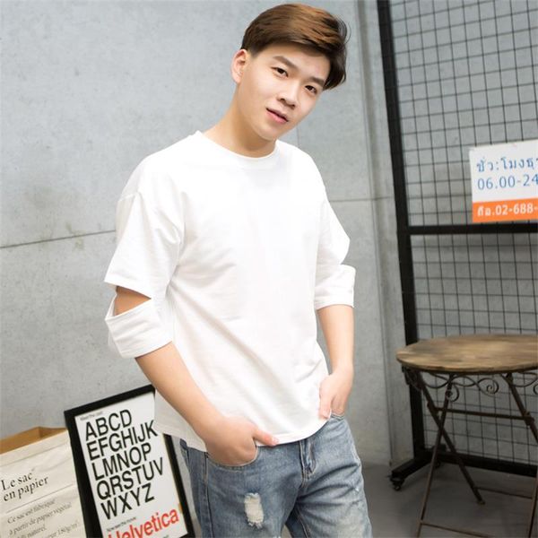 

men's t-shirts leisure summer large size five sleeves loose t-shirt a word open korean version simple fashion short, White;black