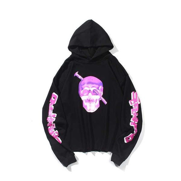 

autumn and winter fashion hoodie big v fluorescent skull popular pullover for teenagers, Black