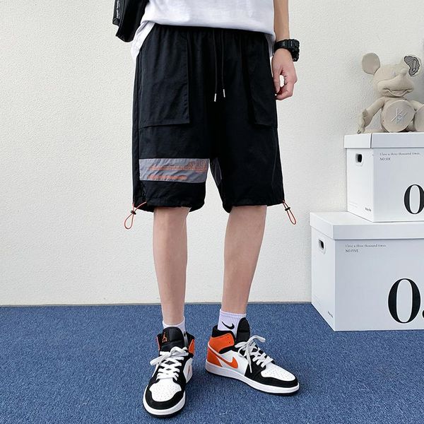 

men's shorts colorful gradient reflective casual pants slap-waist cargo, White;black