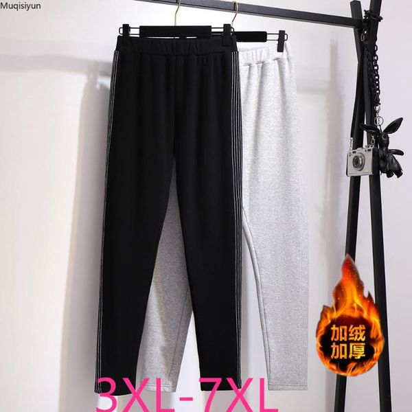 

autumn winter plus size pencil pants for women thick velvet wool casual large elastic warm long trousers 5xl 6xl 7xl s3941 women's & ca, Black;white