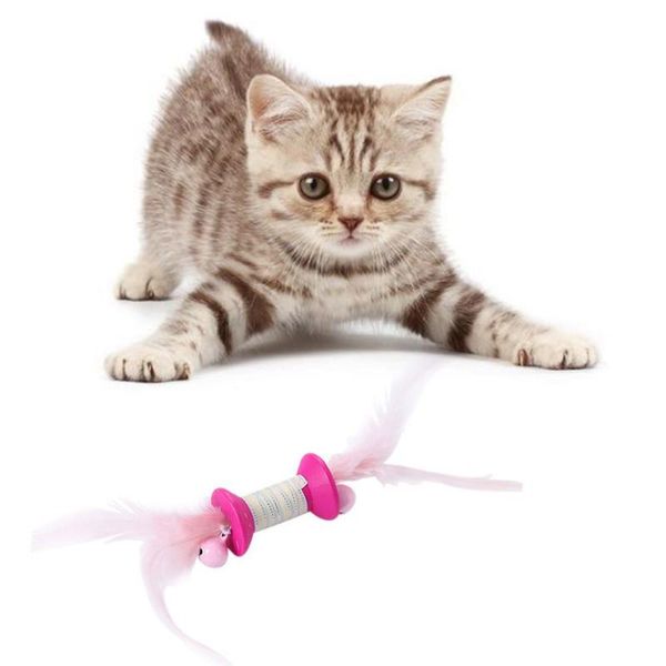 

cat toys interactive training scratching feathers wooden rolling bell cylindrical toy pet with colorful