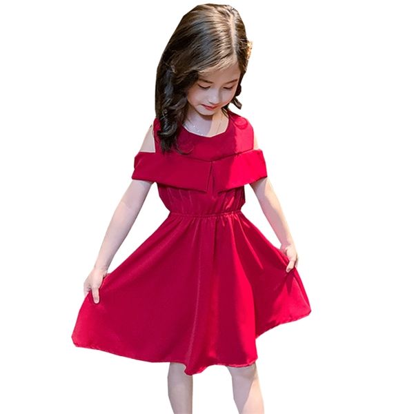 

kids dresses for girls solid color party casual style children dress summer clothes 210527, Red;yellow
