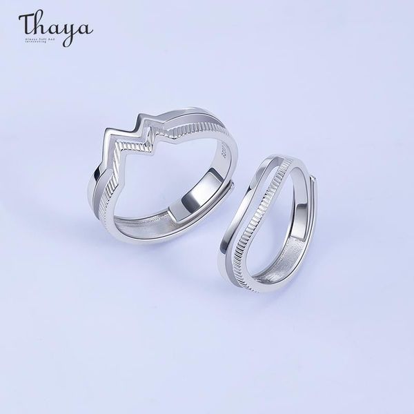

cluster rings thaya authentic 925 sterling silver ripple ring couple lover for women y size party anniversary, Golden;silver