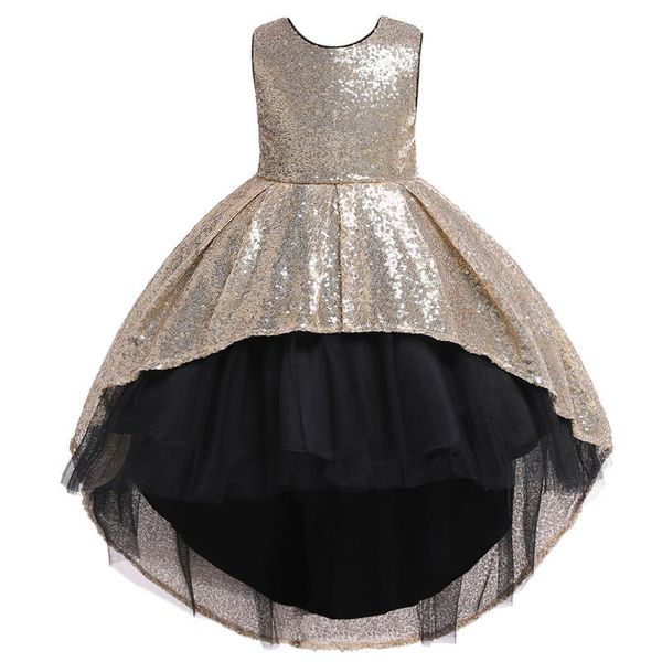 

girl's dresses flower girls dress illusion sequined tulle lace sleeveless bow o-neck knee-length luxury sky blue kids party princess go, Red;yellow