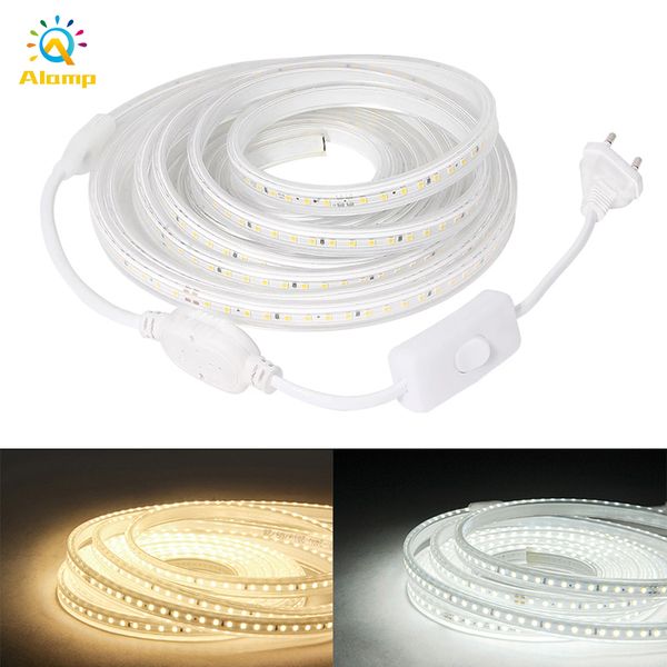 LED Streifen 110V 220V 2835 120LEDs/m 5M 10M 15M 20M Wasserdicht flexible Neon Lichter Für Küche Outdoor Garten Mit Schalter