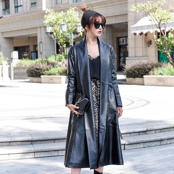 

women's leather & faux real long jacket for women, overcoat mostly, stylish wool leather, luxury autumn and winter fashion, Black