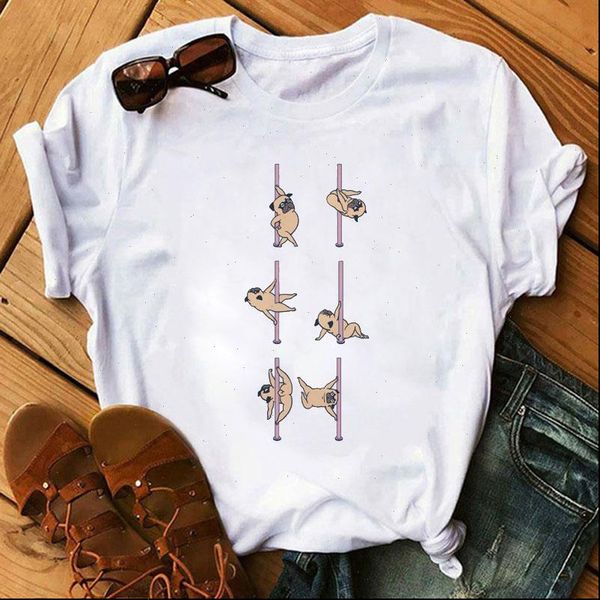 

harajuku kawaii cartoon dog print womens t shirt short sleeve femme summer, White