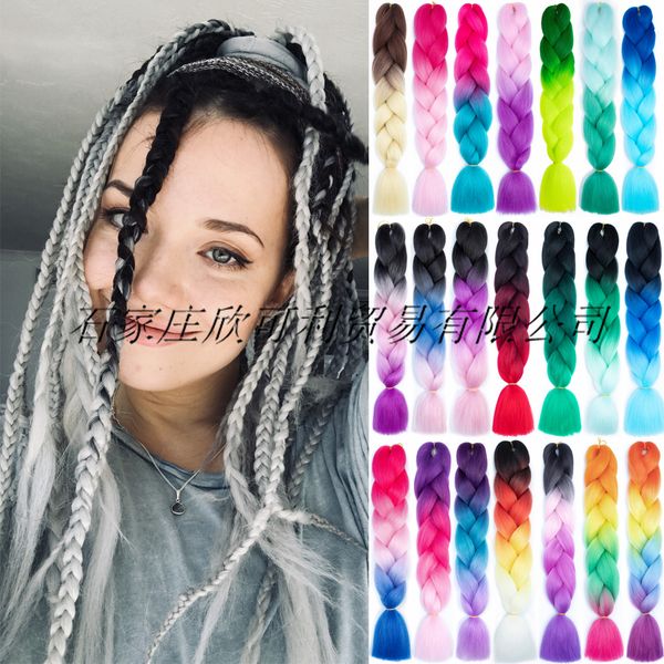 

fashion synthetic braiding hair 24inch 100g ombre one two three and four tone color jumbo braid, Black