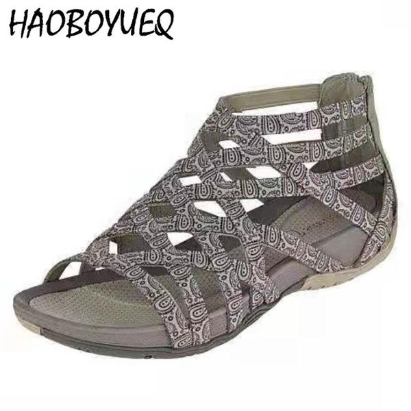 

sandals women round toe breathable hollow-out flat orthopedic open buckle strap vintage anti-slip plus size slippers, Black