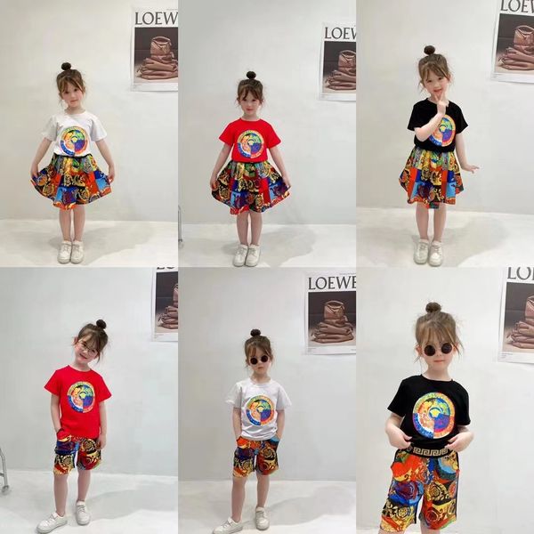 

2022 summer kids clothing sets girls totem letter printed short sleeve t-shirt+causal shorts skirts 2pcs fashion children designer outfits a, White