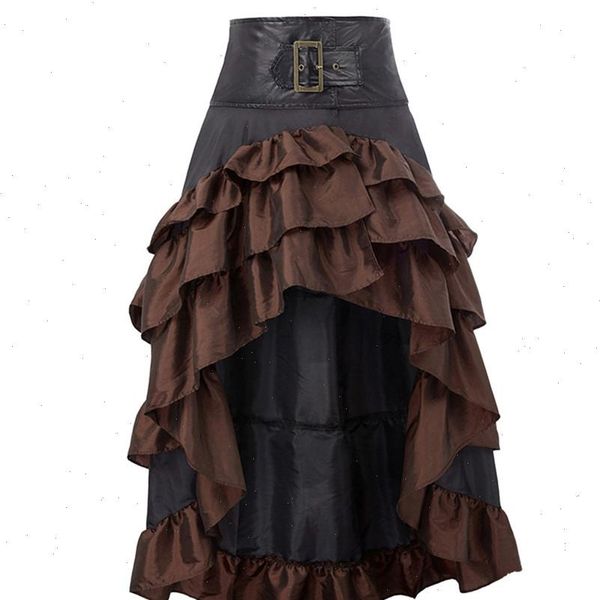 

womens skirt victorian steampunk gothic punk ruffled bustle long retro lace up asymmetrical lolita darkness femme falda corta, Black