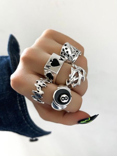 

cluster rings stillgirl punk poker billiards for women funny goth kpop flame anillos hip hop y2k korean fashion male couple gift jewelry, Golden;silver