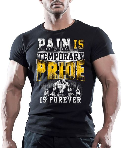 

pain is temporary pride is forever - men's black bodybuilding gym t-shirt, White;black