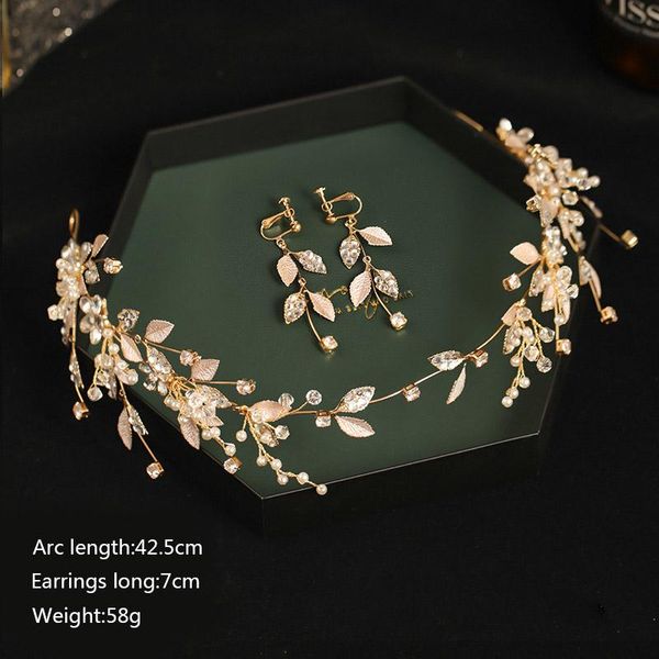

hair clips & barrettes europe and the united states sell leaf crystal hoop earrings set wedding veil accessories helh889, Golden;silver