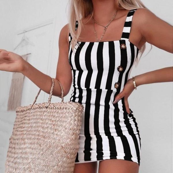 

women's swimwear retro dress summer vertical striped button suspenders elegant sleeveless mini, White;black