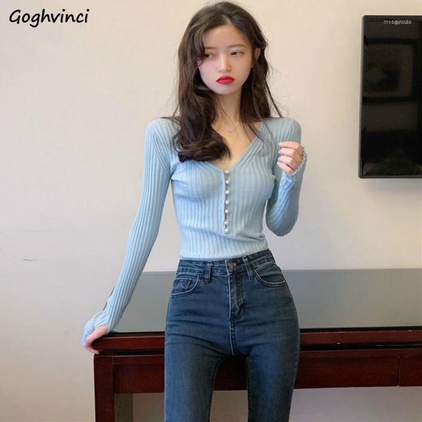 

women's sweaters women pullovers solid single breasted long sleeve all-match slim elastic chic korean style lady elegant leisure spring, White;black