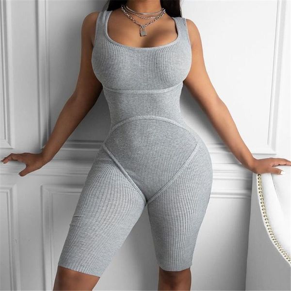 

uhhfuyf cotton ribbed 2021 summer jumpsuit women sleeveless tight bodycon slim romper womens good stretch soft playsuits women's jumpsu, Black;white