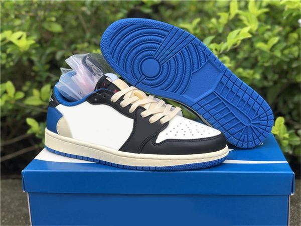 

designer travis fragment authentic 1 low mens basketball shoes military blue outdoor fashion sneakers dm7866-140, Red;white