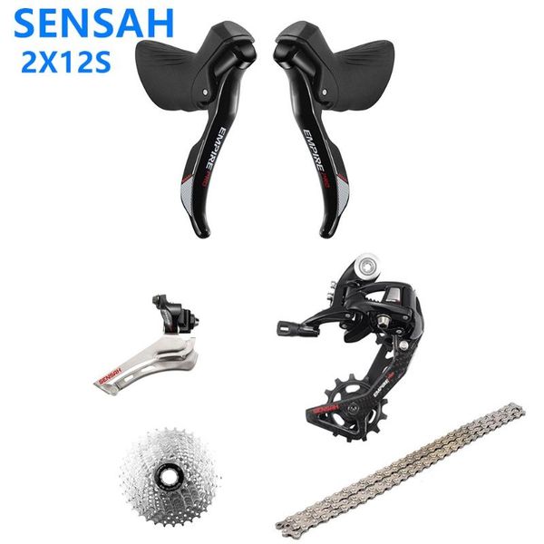 

bike derailleurs sensah empire pro 2x12 speed, 24s road groupset aluminium alloy shifter lever rear derailleur kmc x12 chain 170/175mm crank