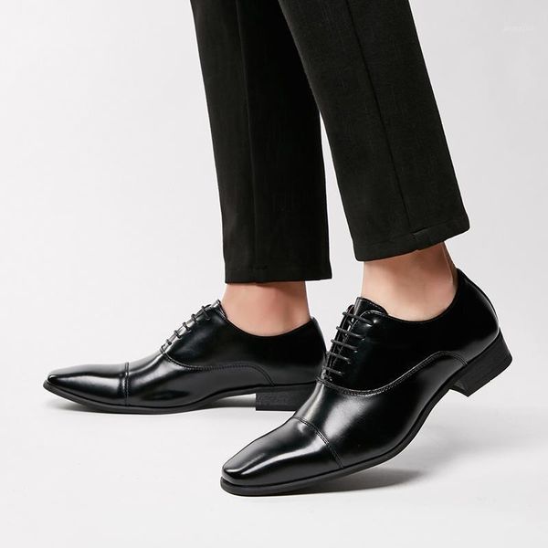 

men genuine leather shoes business dress brogue spring lace up oxfords vintage classic male wedding party1, Black