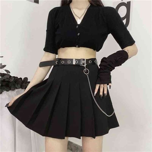 Gonne da donna gotiche corte a-line a vita alta catena sexy moda coreana estate studentessa nera mini gonna a pieghe 210621