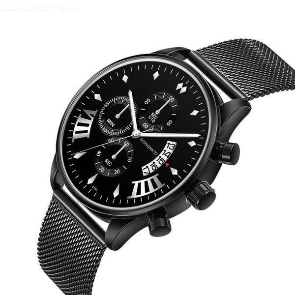 

wristwatches three eyes six pins mens watches luxury busine quartz watch casual slim mesh steel sport wristwatch relogio feminino, Slivery;brown