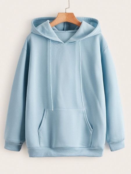 

drop shoulder drawstring thermal lined hoodie 12va#, White;black