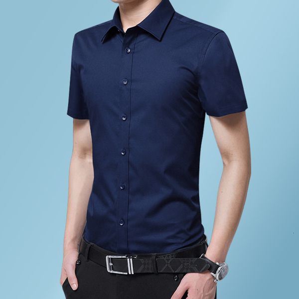 

shirt white men's short sleeve trend business slim fit korean version handsome solid color professional dress summer, White;black