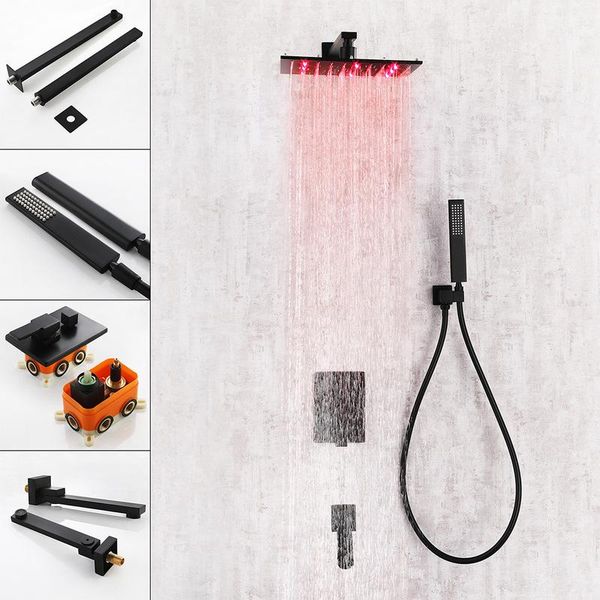 

famous black three function led showers with 180 degrees of dark outfit stainless steel gush water under the swing bathroom shower sets