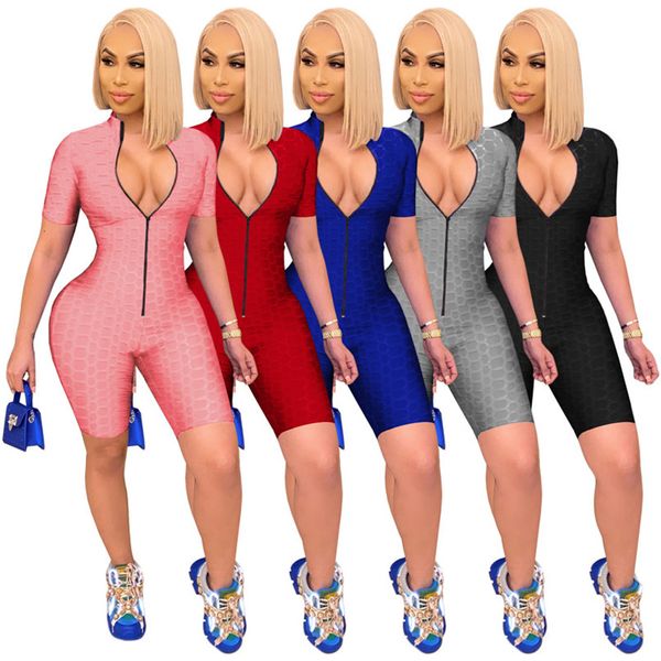 

women jumpsuits short sleeve rompers summer solid color shorts s-2xl clothes casual clothing 4605, Black;white