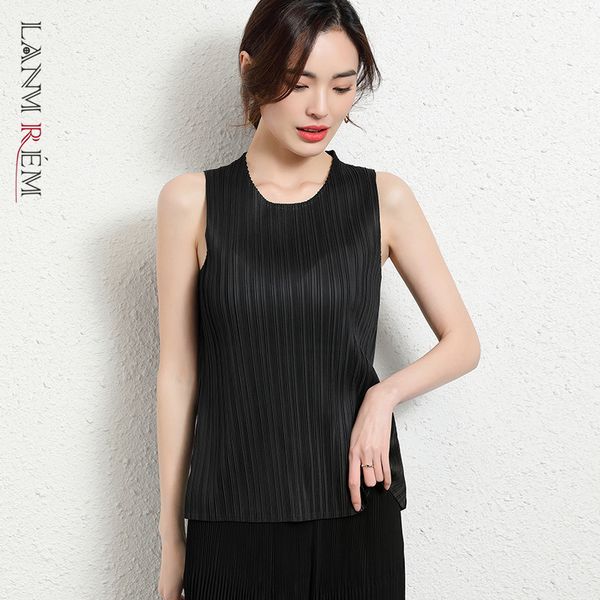 

laemrem pleated vest ladies stretch slimming sleeveless women casual solid color fold tank summer yk168 210507, White
