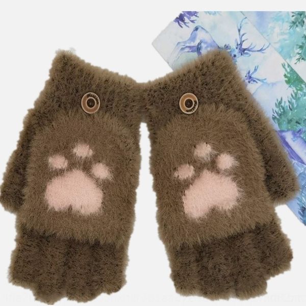 

7Gx female winter warm lovely half wool and glovesfinger fingerless imitation mink cat claw flip student writing mittens wool open gloves, Blue;gray
