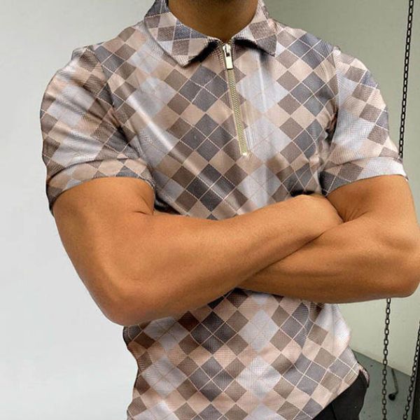 

splendiferous pattern men's zipper polo shirt comfortable breathable fashionable cool daily travel work party, White;black