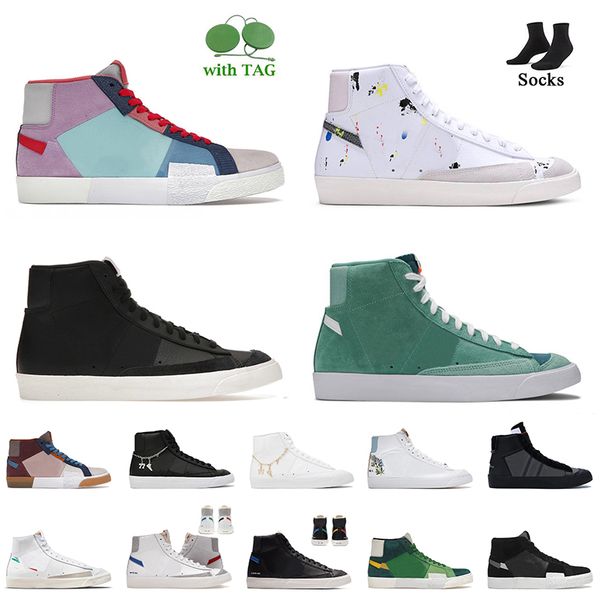 

new fashion blazer mid 77 vintage mosaic womens mens casual shoes paint splatter black sail jade ash green white pendants indigo catechu pla, White;red