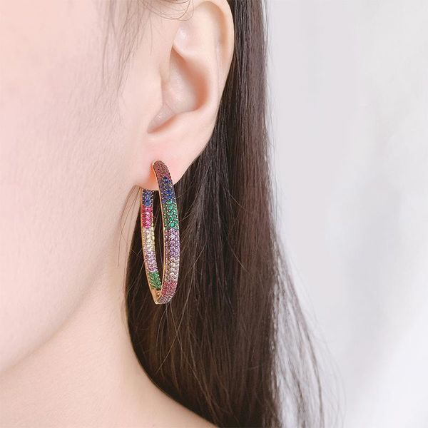

hoop & huggie europe america color micro inlaid big hoops earrings for women 2021 trend fashion jewelry female, Golden;silver