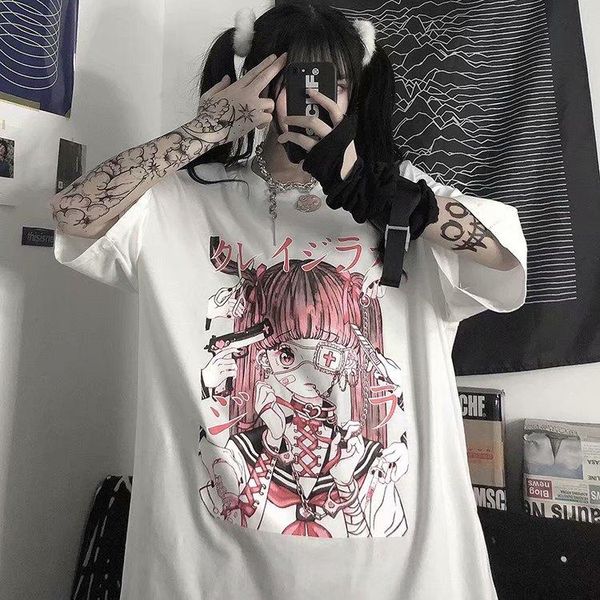 

women's t-shirt summer goth female tee aesthetic loose women punk dark grunge streetwear ladies gothic t-shirts harajuku clothes y2k, White