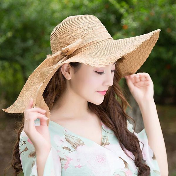 

wide brim hats fashion women sun cap big bow floppy summer for beach panama straw hat protection visor chapeau femme, Blue;gray