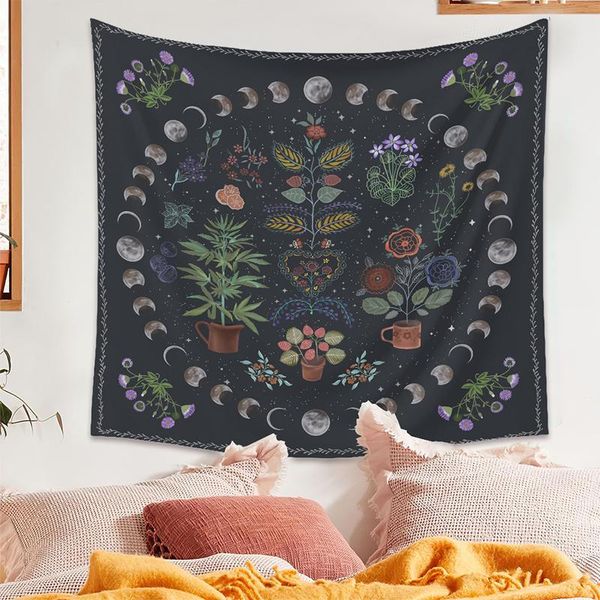 

tapestries moon phase tapestry wall hanging botanical celestial floral hippie flower carpets dorm decor starry skycarpet