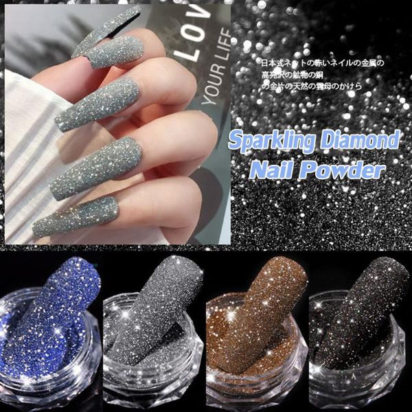 

nail glitter 1 box sparkling diamond powder shiny nails art laser silver reflective pigment decorations, Silver;gold